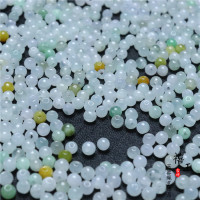 天然翡翠3.5mm三彩玉珠小圆珠糯种玉石珠子饰品配件 散珠 玉珠子