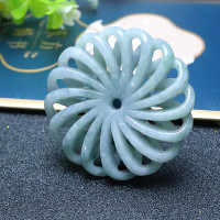 天然A货玉石花型缅甸翡翠玉器大号风生水起镂空饰品配件 翡翠吊坠