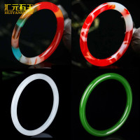 外蒙料新疆和田红白玉手镯金丝玉鸡血石圆款白玉细玉手环玉镯子