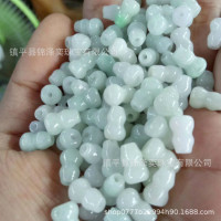 天然翡翠A货糯冰种小葫芦配件批发玉散珠子正品diy饰品配珠带底色