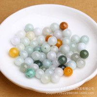 厂家直销天然三彩翡翠散珠批发缅甸冰种a货绿白黄珠子福禄寿圆珠