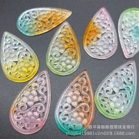 马来玉彩飘花镂空水滴梅花耳坠 diy玉石饰品配件耳饰镶嵌配件批发