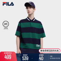 FILA Fila官方男子網球短袖POLO2023秋季新款簡約條紋翻領上衣