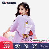 FILA FUSIONFila潮牌運動短袖T恤夏季愛心情侶印花寬鬆上衣男女t