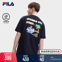 FILA Fila官方男子上衣2023夏季新款塗鴉插畫印花純棉短袖T恤男