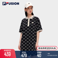 FILA FUSIONFila潮牌女子洋裝2023夏新款時尚寬鬆POLO領連身裙