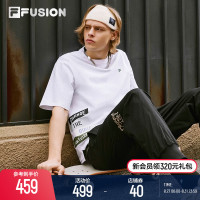 FILA FUSIONFila潮牌針織短袖衫男2023秋季新款假兩件全棉印花短T