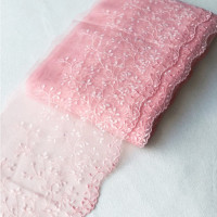 Кружевная отделка для одежды, 1 метр, Ширина 17 см, сетка, розовый цветочный узор, вышивка, мягкая