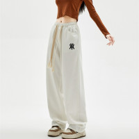 2023新款闊腿牛仔褲女春夏設計感寬鬆高腰顯瘦洗水淺色直筒拖地褲