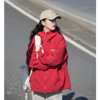 2023春秋新款連帽衝鋒衣外套女戶外防水抗風設計感刺繡工裝開衫潮