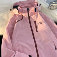 vintage美式衝鋒衣外套女春秋款粉色國潮機能防水防風小眾夾克衫