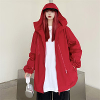 美式機能vibe衝鋒衣女大紅色vintage工裝夾克男進藏登山防風外套