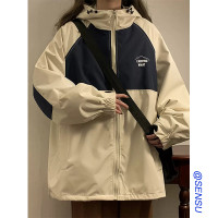 小個子春季外套女日系連帽衝鋒衣新款2023撞色設計感chic寬鬆上衣