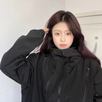 vintage美式衝鋒衣外套男女2023春秋新款ins國潮牌多拉鍊情侶夾克