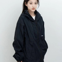 戶外衝鋒衣男女2023夏季新款單層外套防風防水連帽檐寬鬆防曬衣女