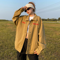 apocket美式復古街頭字母刺繡工裝牛仔外套男女oversize小眾夾克