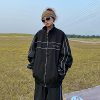 apocket美式復古翻領衝鋒衣男女街頭寬鬆拉鍊開衫夾克外套ins潮秋