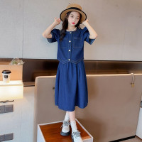 Джинсовое платье для девочек, однотонное платье для девочек, повседневное Стильное женское платье, детский костюм для подростков для девочек 6, 8, 10, 12, 14