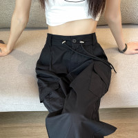 美式工裝褲女高腰顯瘦夏季薄款寬鬆束腳闊腿設計感速幹休閒運動褲