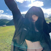 黑色衝鋒衣外套女夏潮牌vintage西藏旅遊穿搭戶外防水機能防曬衣