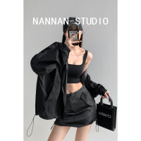 季節剛需寬鬆薄款夏季長袖連帽防曬衣女抽繩中長版戶外衝鋒外套潮