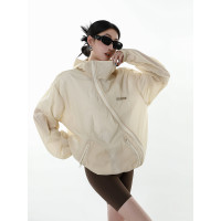 ICH MODE斜拉鍊設計感輕薄透氣夏季連帽外套抗UV美式防曬衣女