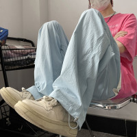 高級感闊腿冰絲降落傘褲女夏季薄款速乾戶外防水炸街傘兵衝鋒褲子