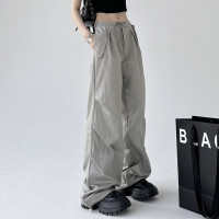 街頭工裝褲女秋裝2023年新款秋季降落傘休閒寬鬆高腰顯瘦闊腿褲子