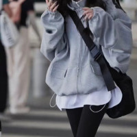 歐洲站2023年秋冬新款長袖字母印花抽繩寬鬆百搭休閒連帽運動衫女潮