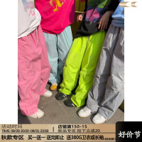 川川也美式多巴胺復古速乾抽繩工裝褲男女寬鬆休閒降落傘闊腿褲子