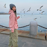 綠色美式工裝褲子女春季潮牌復古高街vibe風小個子寬鬆闊腿直筒褲