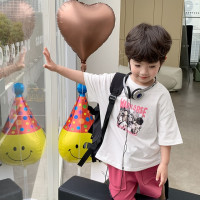 Детские летние хлопковые футболки с буквенным принтом 2023, модная свободная футболка с коротким рукавом для мальчиков