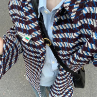 美式復古條紋別致小香風上衣女2023春秋小眾設計高級感不撞款外套