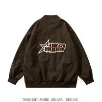 五角星設計感潮飛行員教練夾克外套2023新款女寬鬆大尺碼男美式復古