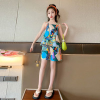 Летняя одежда для девочек, одежда с цветочным узором для девочек, жилет + шорты для девочек, комплект повседневной стильной детской одежды 6, 8, 10, 12, 14