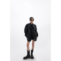 Acestudios 設計感寬鬆黑色皮衣外套女2023春季新款高街皮夾克潮