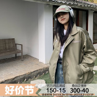 橘子樹在哪兒美式復古翻領外套女春季寬鬆bf中性風設計感拉鍊夾克