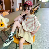 Летняя одежда для девочек, одежда в полоску для девочек, повседневный стильный костюм для девочек-подростков, детский спортивный костюм 6, 8, 10, 12, 14