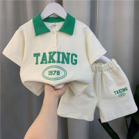 Летний костюм с коротким рукавом для мальчиков, новинка, рубашка-поло для мальчиков, рубашки и шорты, Детский Повседневный Спортивный костюм в Корейском стиле из 2 предметов