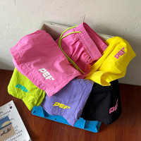 胖mm大尺碼速乾沙灘短褲美式運動闊腿五分多巴胺女孩穿搭粉色褲子夏