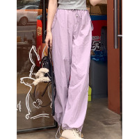 小鎮姍姍 露營計劃~復古風鬆緊腰休閒褲寬鬆闊腿街頭BF風工裝褲女