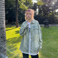 JU403 街頭復古做舊水洗牛仔外套拉鍊設計寬鬆春季短款夾克男女潮