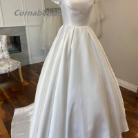 Простое изысканное свадебное платье с вырезом лодочкой и короткими рукавами свадебное платье бальное атласное платье