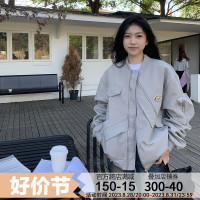 橘子樹在哪兒美式街頭設計感飛行外套外套女春秋寬鬆不規則工裝夾克