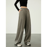 ICH MODE垂感高腰鬆緊顯瘦休閒長褲美式百搭寬鬆夏季新款闊腿褲女