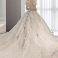 Роскошное Свадебное платье 2023 звездное небо длинный шлейф Высокая талия для беременных Кристальное блестящее платье невесты бальное платье с коротким рукавом