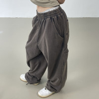 MMBBT復古工裝褲女水洗做舊寬鬆闊腿墜感休閒運動街舞hiphop褲子