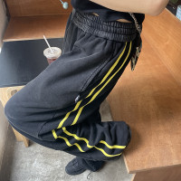 MMBBT撞色杆條運動褲女水洗做舊美式復古闊腿垂感街舞hiphop褲子