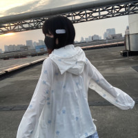 nekura你哭啦 原創 水色貓爪腳印 貓耳帽 upf50+透明系軟宅防曬衣