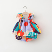 2 шт., летние хлопковые костюмы для девочек, с оборками